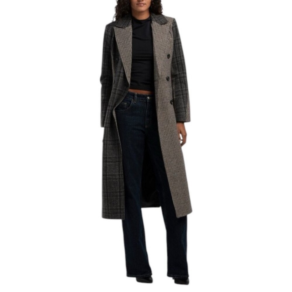 7 For All Mankind Black and Gray Plaid Coat
